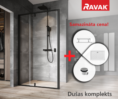RAVAK dušas komplekts NDOP2-110 + NPSS-80 melns/Transparent ar Gigant Pro paliktni 