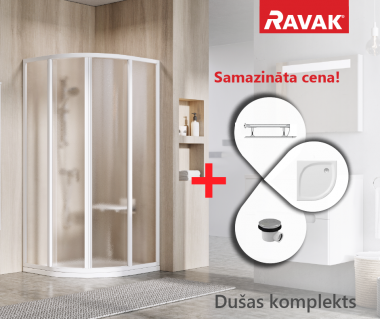 RAVAK SET17 dušas komplekts SKCP4-90 195 balts/Grape ar Elipso Pro Flat paliktni 