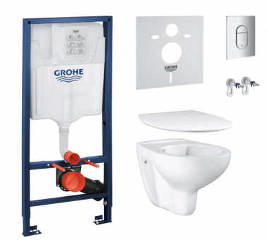 GROHE komplekts 39902000 : rāmis, Arena Cosmo taustiņš, pods BauCeramic Rimless ar Soft Close vāku 