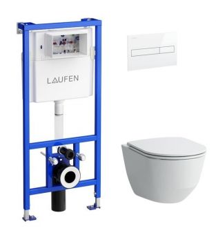 LAUFEN komplekts : rāmis ar baltu taustiņu, PRO pods ar Soft Close Slim vāku KK PRO SLIM WH 