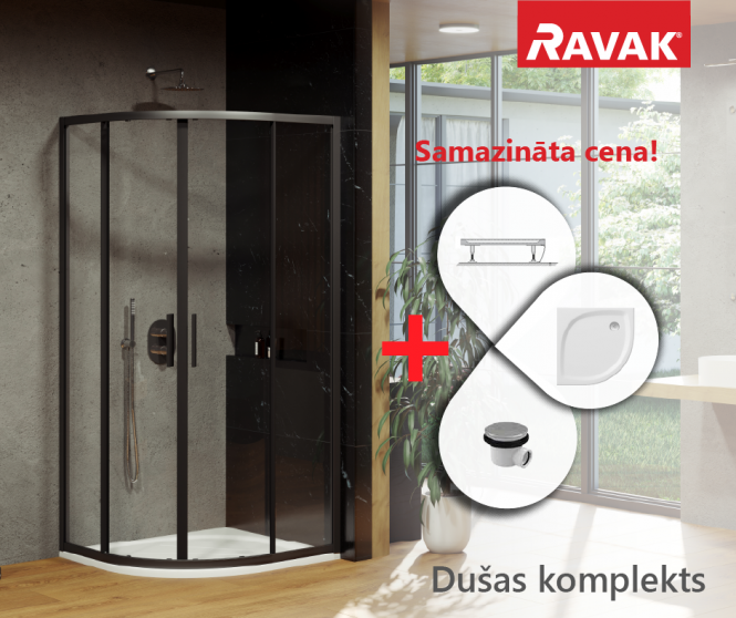 RAVAK  dušas komplekts BLSCP4-80 melns/Transparent ar Elipso Pro Flat paliktni 