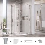 RAVAK SET4 komplekts - BLSCP4-80 spīdīgs/Transparent, Elipso Pro Flat +SET, Galaxy Pro Base,  dušas sistēma ar termostatu melna 
