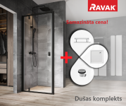 RAVAK SET1 dušas komplekts NDOP1-90 + NPSS-90 melns/Transparent ar Perseus Pro Flat paliktni 