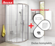 RAVAK SET16 dušas komplekts: XP1CP4-90 bright alu/Transparent ar Elipso Pro-90 Flat paliktni 