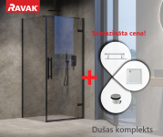 RAVAK SET4 dušas komplekts: COSD1-90 + COPS-90 melns/Transparent ar Perseus Pro-90 Chrome paliktni 
