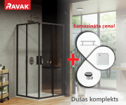 RAVAK SET9 dušas komplekts: BLSRV2-80 melns/Transparent ar Perseus Pro-80 Chrome paliktni 