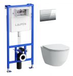 LAUFEN komplekts : rāmis ar hromētu taustiņu, PRO pods ar Soft Close Slim vāku 