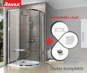 RAVAK SET18 dušas komplekts: PSKK3-90 satin/Transparent ar Elipso Pro-90 Chrome paliktni 