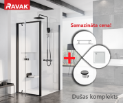 RAVAK SET19 dušas komplekts: PDOP1-90 + PPS-90 melns/Transparent ar Perseus Pro-90 Chrome paliktni 