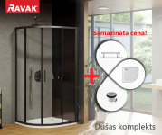 RAVAK SET7 dušas komplekts: BLSCP4-90 melns/Transparent ar Elipso Pro-90 Chrome paliktni 