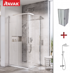 RAVAK SET87 komplekts - dušas kabīne BLSRV2-90 spīdīgs/Transparent ar TE092.00 CR/WH dušas sistēmu 