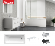 RAVAK SETV5 vannas komplekts: Vanna Chrome 170x75 ar kājām + CR II 0022.00CR hromēts jaucējkrāns 