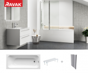 RAVAK SETV25 vannas komplekts: Vanna Chrome 170x75 ar kājām + CVS2-100 L Bright Alu/Transparent vannas siena 