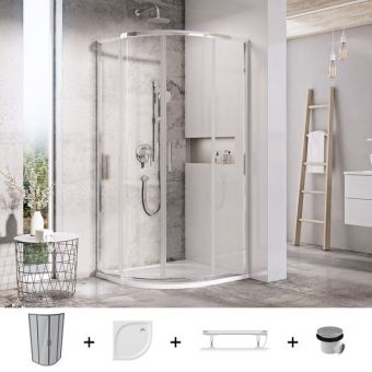 RAVAK SET4 komplekts - BLSCP4-80 spīdīgs/Transparent, Elipso Pro Flat +SET, Galaxy Pro Base,  dušas sistēma ar termostatu melna 
