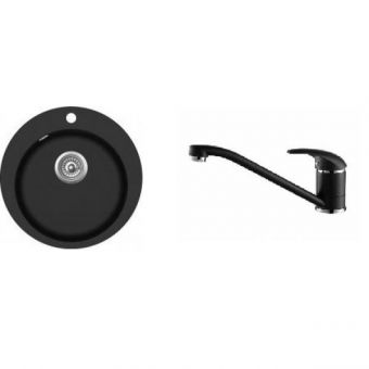 AQUASANITA CLARUS Virtuves izlietne Dn 505 SR100W ar TAP2561 jaucējkrānu black metal 