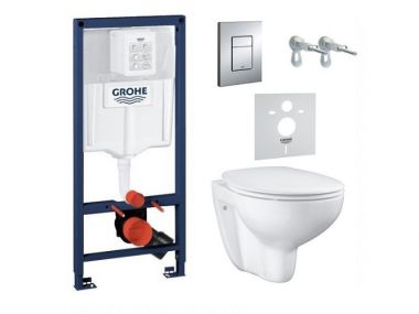 GROHE komplekts 39586000 : rāmis, Skate Cosmo taustiņš, pods BauCeramic Rimless ar SoftClose vāku 