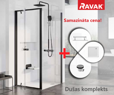 RAVAK SET19 dušas komplekts PDOP1-90+PPS-90 melns/Transparent ar Perseus Pro Pro Flat paliktni 
