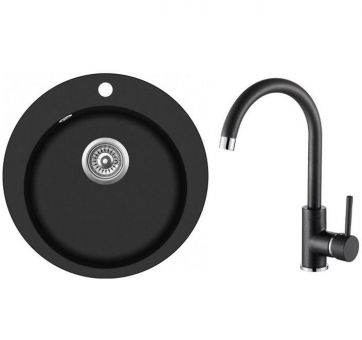 AQUASANITA CLARUS Virtuves izlietne Dn 505 SR100W ar TAP5523 jaucējkrānu black metal 