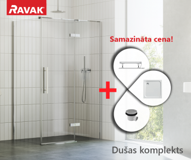 RAVAK SET13 dušas komplekts: COSD2-100 + COPS-100 chrome/Transparent ar Perseus Pro-100 Chrome paliktni 