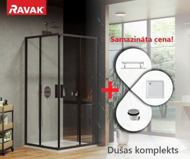 RAVAK SET9 dušas komplekts: BLSRV2-80 melns/Transparent ar Perseus Pro-80 Chrome paliktni 