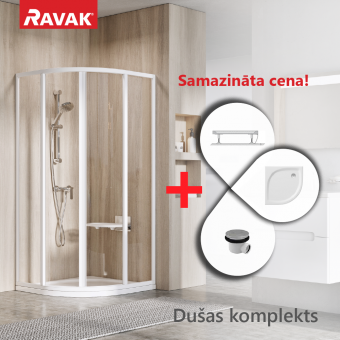 RAVAK SET1 dušas komplekts: SKCP4-90 balts/Transparent ar Elipso Pro-90 Chrome paliktni 