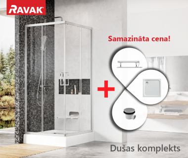 RAVAK SET17 dušas komplekts: XU2RV2-90 bright alu/Transparent ar Perseus Pro-90 Chrome paliktni 