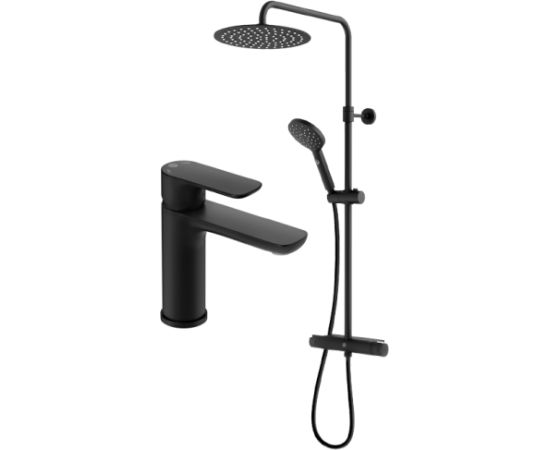 ESTETIC ROUND dušas sist. ar termostatu + izlietnes maisītājs Estetic matēts melns 4121849953 