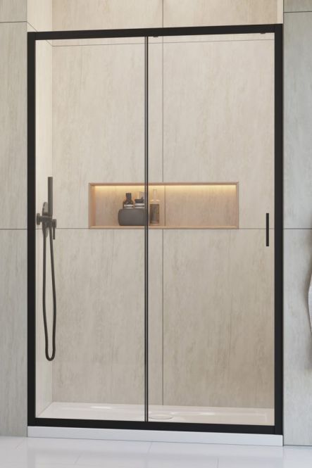RADAWAY ALIENTA DWJ 140 bīdāmās dušas nišas durvis Black/Transparent 102601140-54-01 